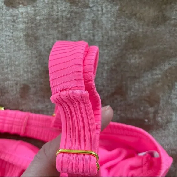 Wild Fable Neon Pink Ribbed Bikini Top Size XS (0-2) Adjustable Straps - Picture 2 of 6